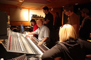 Group in a recording studio